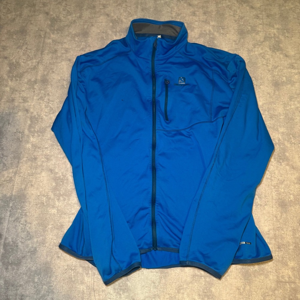 Salomon Mens XL Blue AdvancedSkin Warm Full Zip Jacket Hiking Running Athletic
